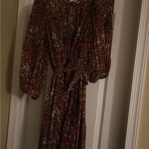 LC Lauren Conrad Red and Black Floral Long Sleeve Dress